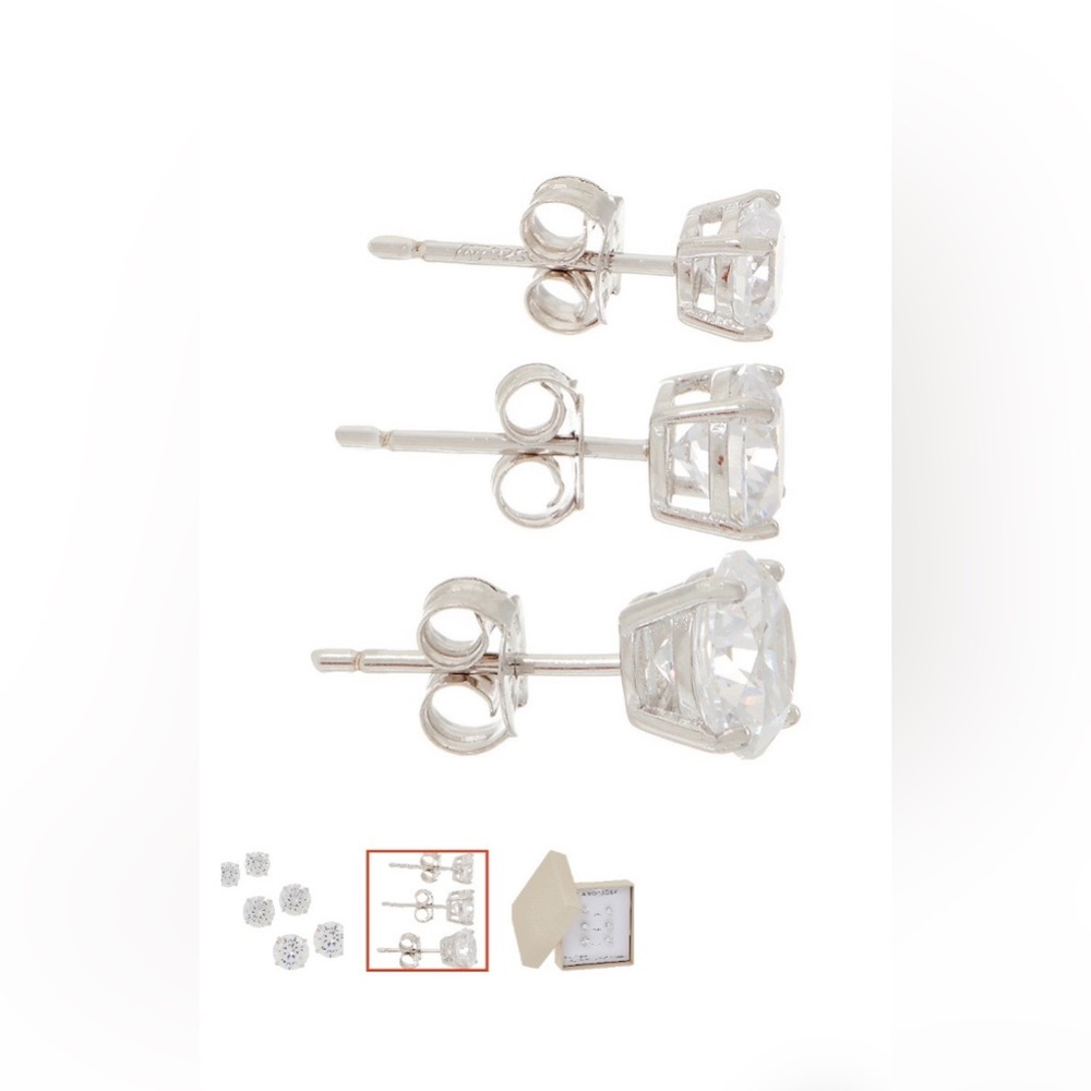 SET OF 3 Diamonique Silver Stud Earrings - NWT - Picture 3 of 7